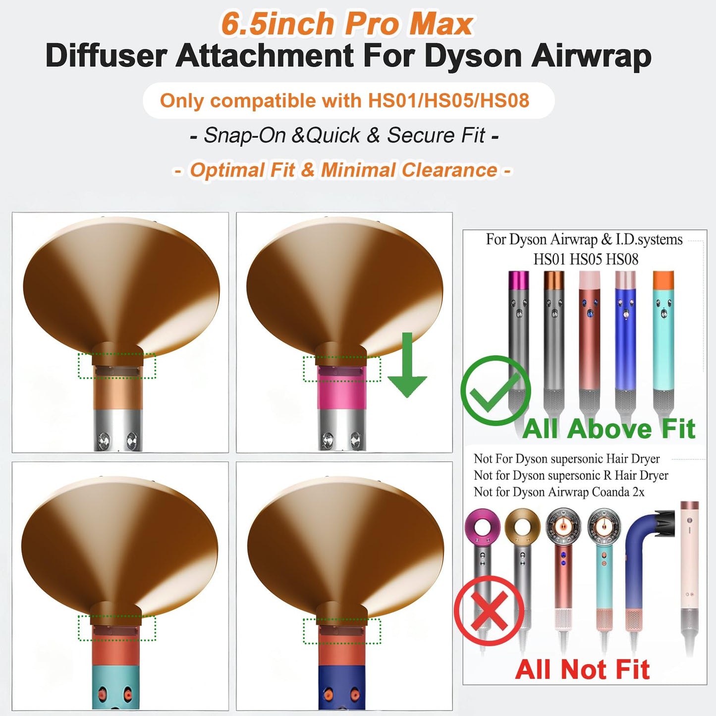 Large 6.5inch Diffuser Attachment for Dyson Airwrap i.d. HS01/HS05/HS08 - Fast-Drying & Enhanced Curl Definition, Heat Resistant Hair Diffuser Nozzle Compatible with Dyson Airwrap Diffuser