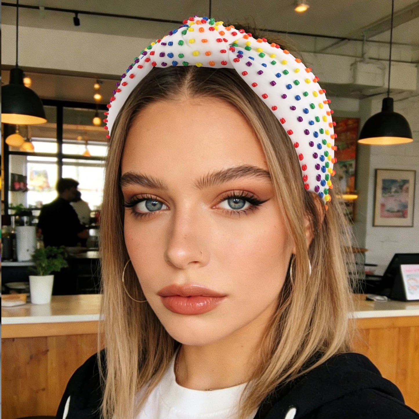 YISSION Rainbow Beaded Knotted Wide Headband for Adults - Colorful Pride Festival Hair Accessory for Parties, Celebrations & Daily Wear