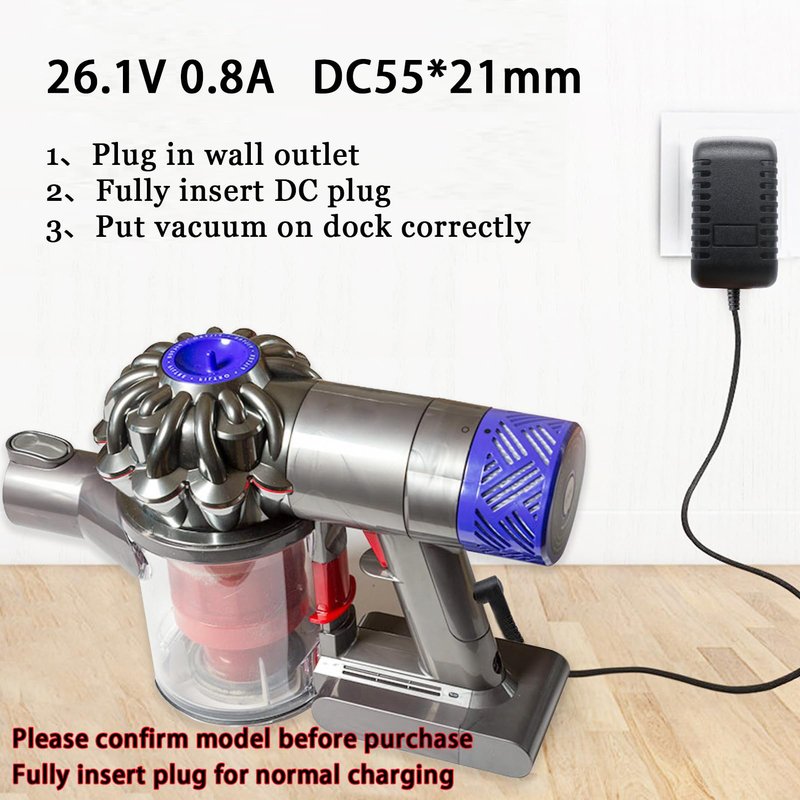 26.1V Charger Replacement for Dyson V6 V7 V8 SV04 SV05 SV06 SV07 SV09 DC60 DC61 DC62 Cordless Vacuum Cleaner 229602-01 965875-07 AC/DC Charging Cable Power Supply Adapter 6.6FT Black