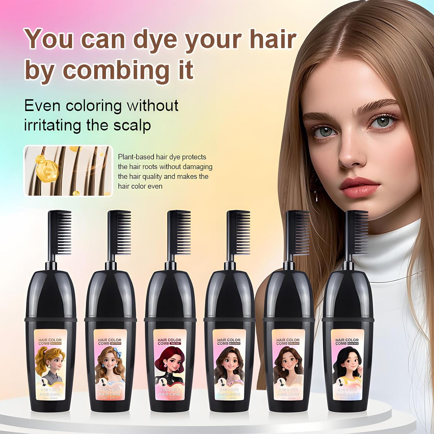 Radiant Hair Color Kit - Light Golden Brown Permanent Dye for Gray Coverage | Easy Comb Application