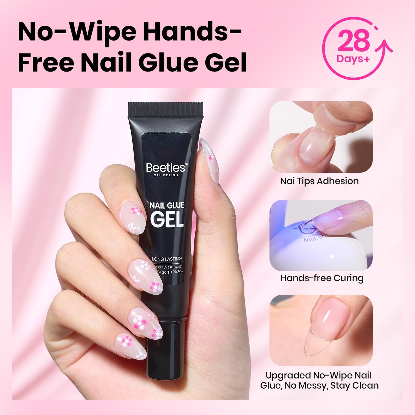 Beetles Gel Nail Kit Flat-X, Almond Short, 320pcs 16 Sizes Nail Tips, 20g Nail Glue Gel Hand-Free,10ml Glue Remover, 7.5ml Base Gel & Top Coat, Mini Lamp, Acrylic Press On Nail, Extension DIY at Home