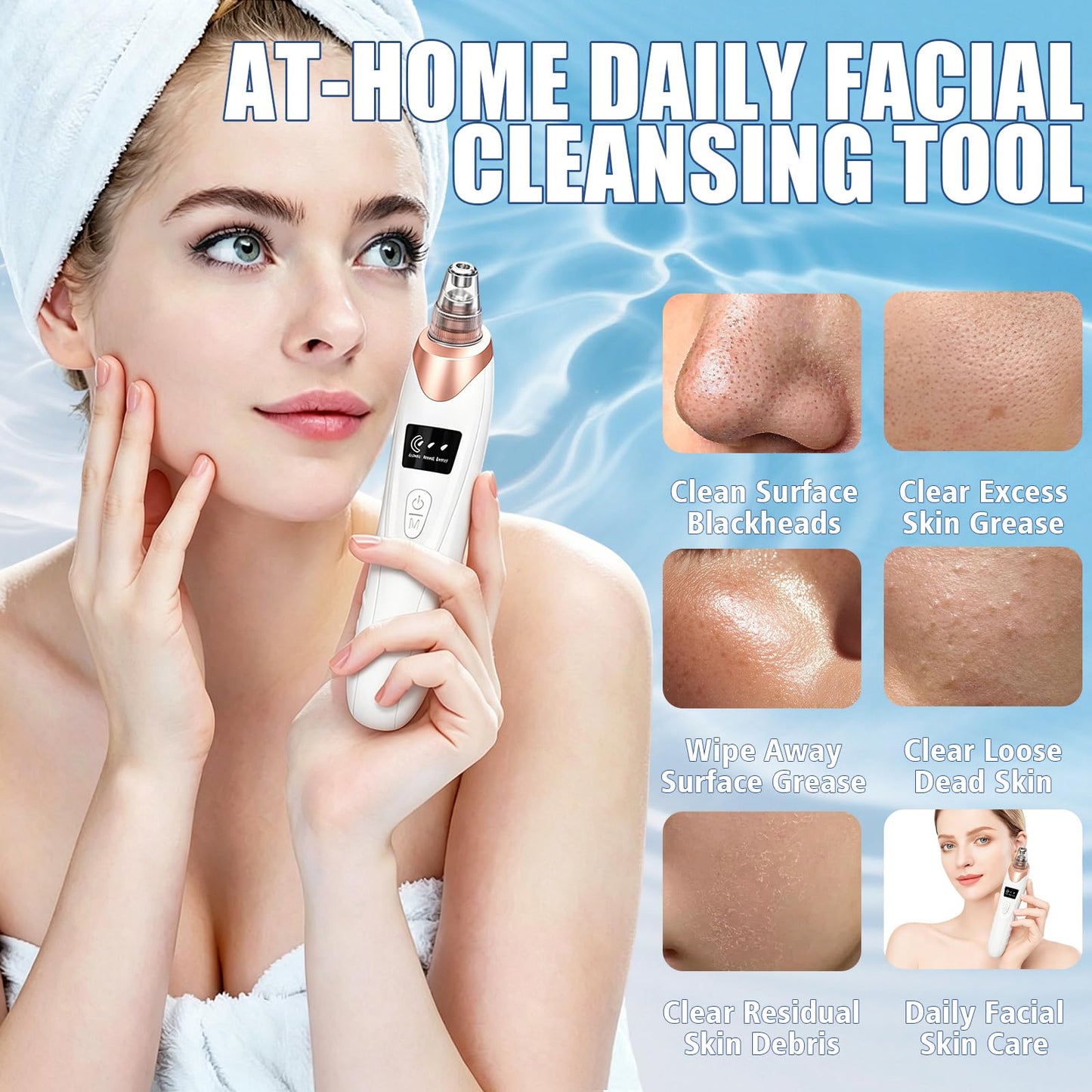 Blackhead Remover Pore Vacuum, with Nose Brush & Skin Care Tools, 3 Adjustable Suction Levels, 5 Suction Power,5 Probes, USB Rechargeable Facial Cleaner for Daily Surface Cleansing (White)