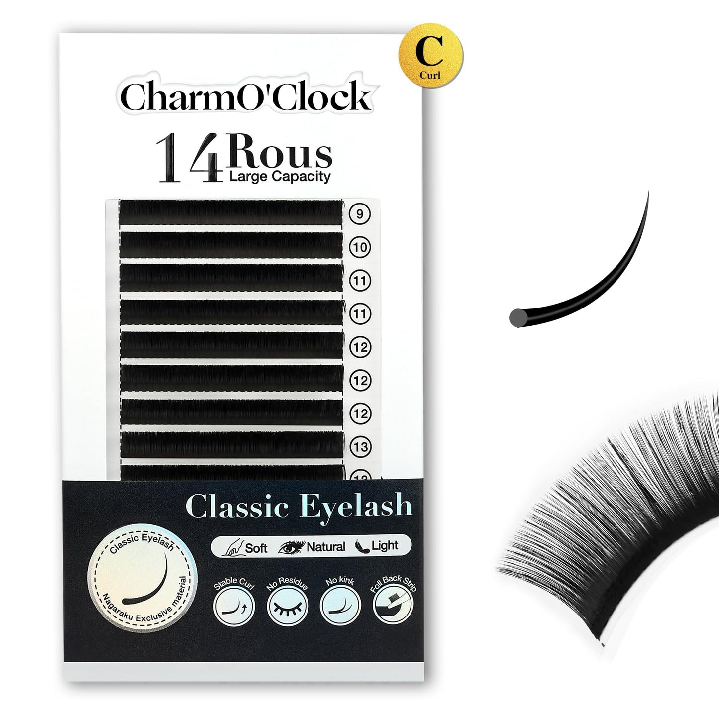Cashmere Volume Lash Extensions - CC Curl 0.03mm Thickness | 8-16mm Mixed Length Trays, Super Matte Black Individual Eyelashes