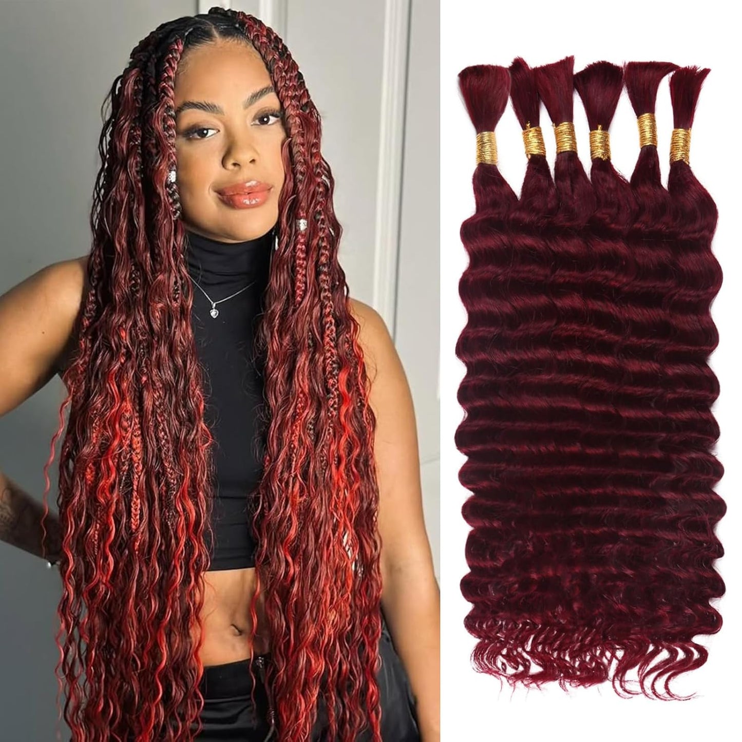 Human Braiding Hair - Ombre Deep Water Wave | 150g 16 Inch Curly Braiding Bundles, 1B/30 Highlights