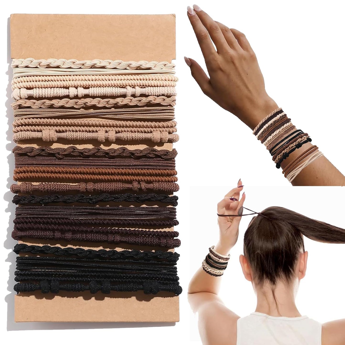 25 Pcs Hair Tie Bracelets - Stylish Boho Hair Ties for Women | No Damage Ponytail Holders in 6 Trendy Colors