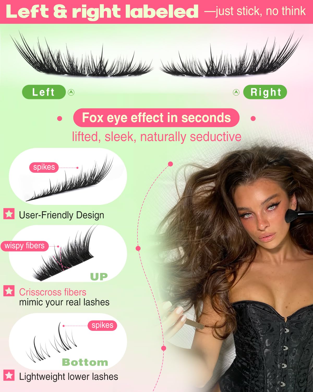 Fox Eye Lash Clusters - Wispy Cluster Eyelashes Kit with 10-18mm Lengths | DIY Extensions, Bond & Tweezers Included