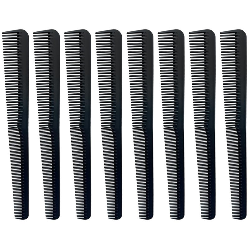 8-Pack 7.09" Black Pocket Barber Comb Set – Beard, Mustache, Hair & Sideburn Styling Combs for man
