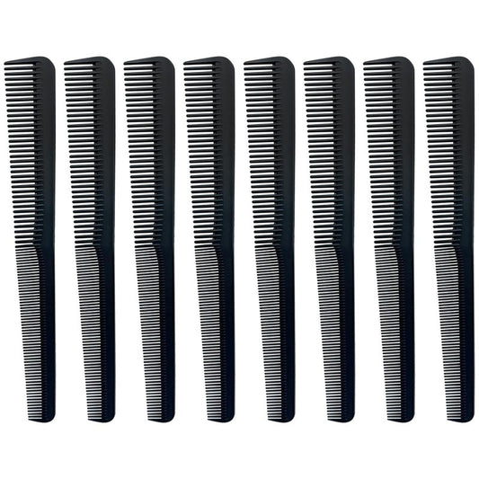 8-Pack 7.09" Black Pocket Barber Comb Set – Beard, Mustache, Hair & Sideburn Styling Combs for man