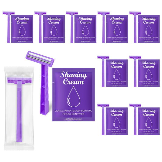 Womens Shaving Cream Bulk Travel and Women's Disposable Razors Individually Wrapped,0.53oz Shave Gel for Women,Care Dry Skin Womens Shave Gel Disposable Razors Women for Homeless Travel Guests（50Set)