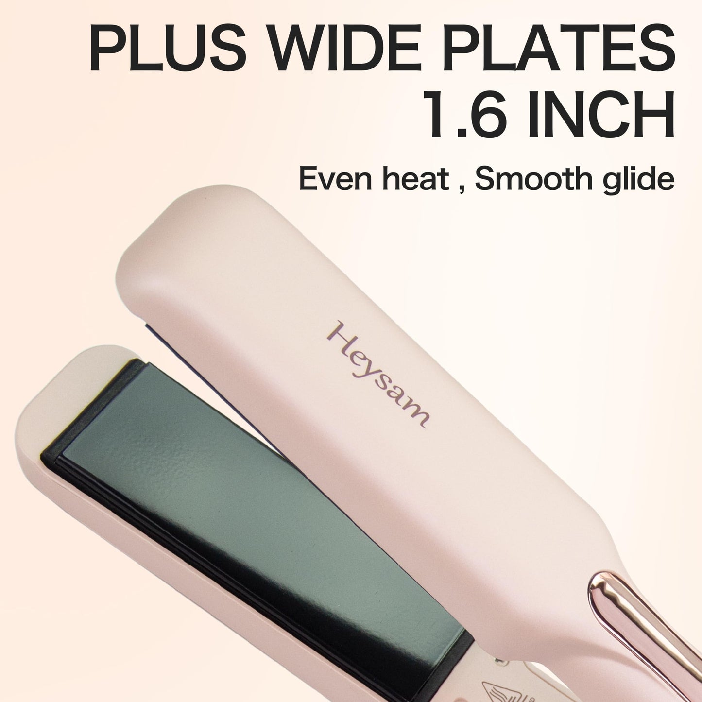 Heysam Titanium Flat Iron Hair Straightener and Curler 2 in 1, Dual Voltage Hair Straightener for Thick Hair, Travel Ionic Straightening Wide 1.6-Inch, Fast Heating, Smooth & Frizzy, Pink