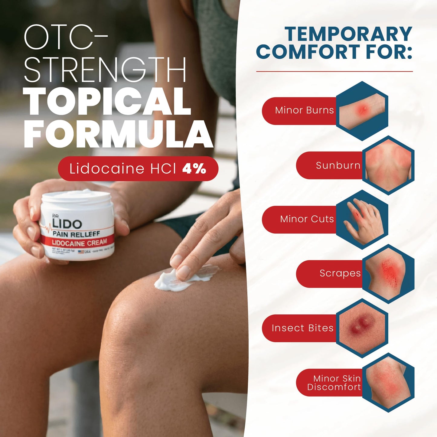 DR LIDO Lidocaine Pain Relief Cream - Lidocaine Cream 4% for Temporary Pain and Itch Relief, Minor Burns, Sunburn, Minor Cuts, Scrapes and Insect Bites - 1oz