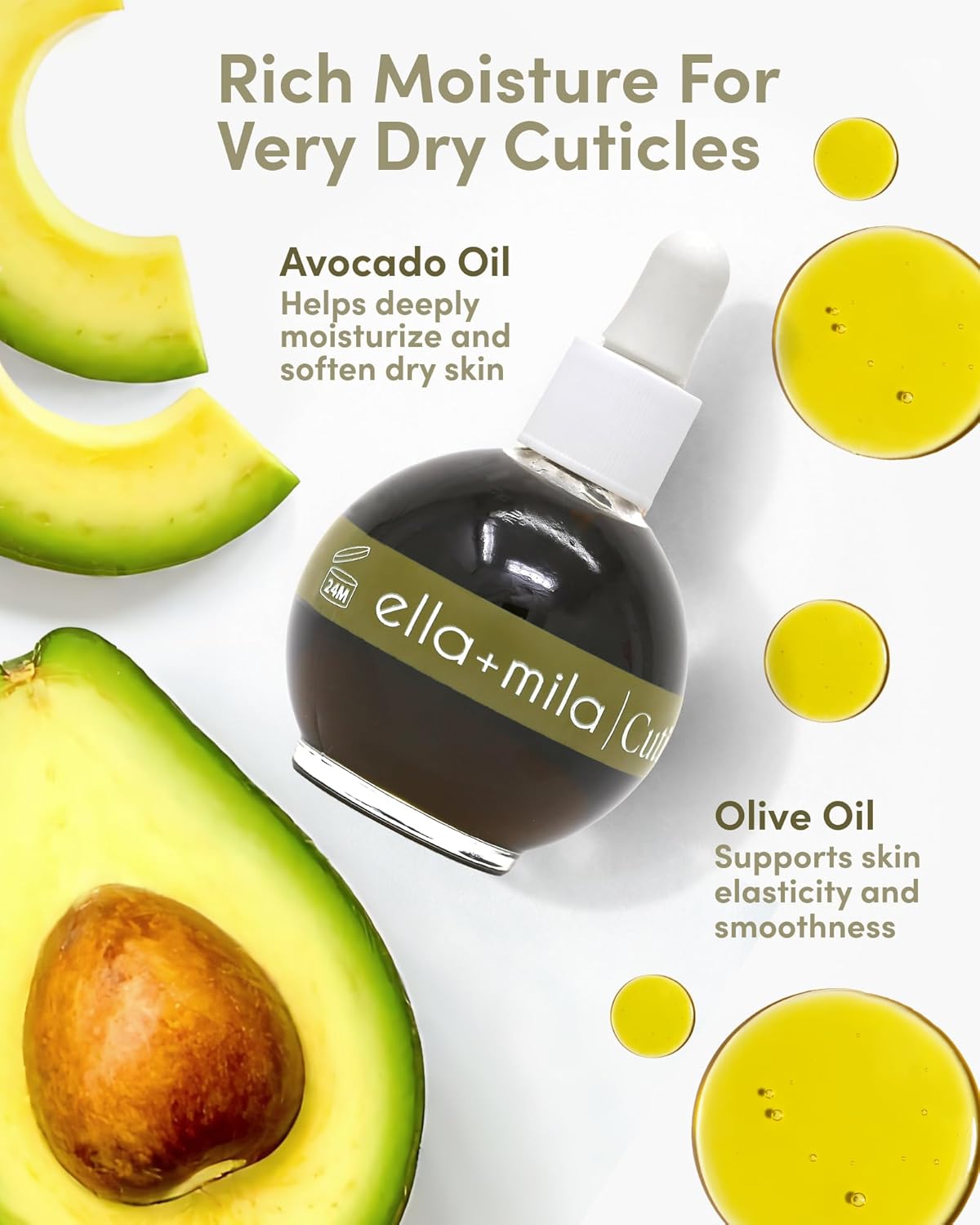 Nail Cuticle Oil with Olive & Avocado - Deep Moisture for Intense Hydration | Vegan Nail Care - 2.3 fl oz