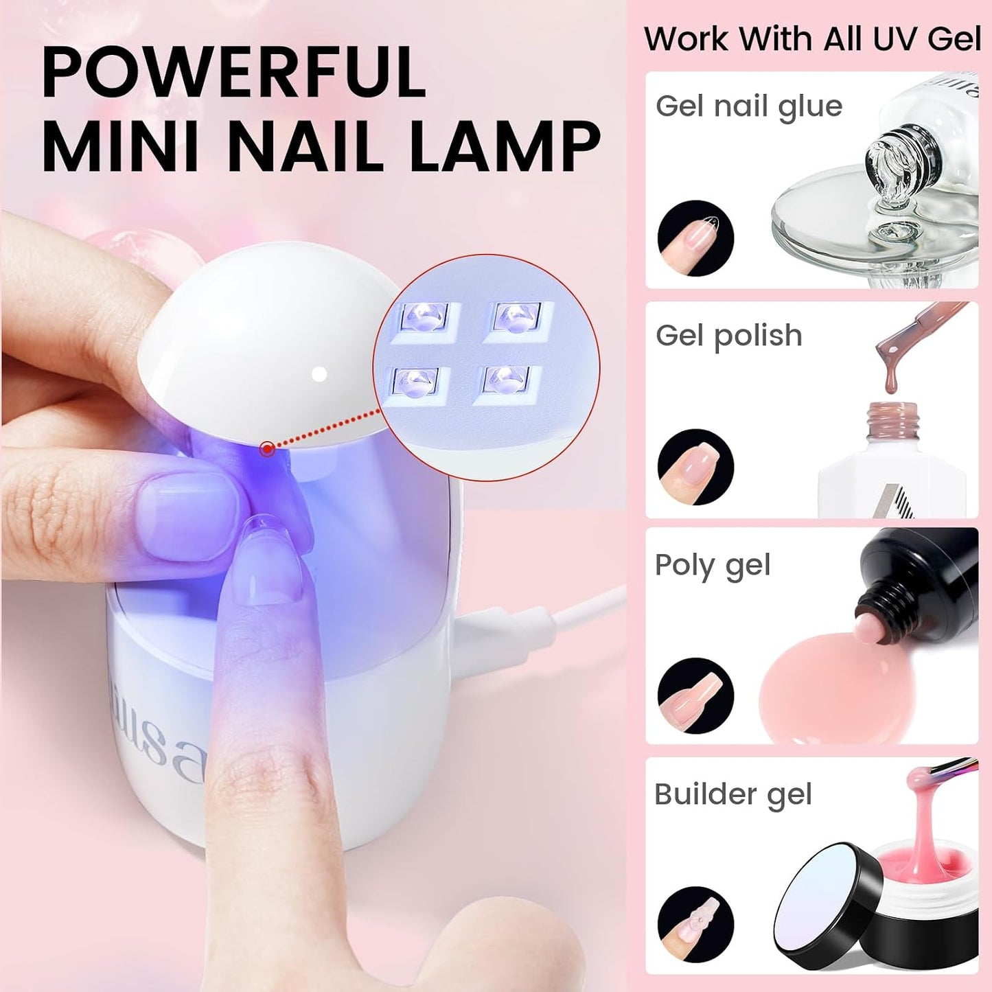 Nail Extension Kit - Medium Almond Nail Tips 224pcs | Solid Gel Glue 30g & Nail Lamp for DIY Home Salon