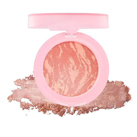 MCoBeauty Baked Blush - Rose Gold - 2-in-1 Luminous Cheek Color & Highlighting Powder - Marbled Buildable Pressed Blush with Jojoba Oil Squalane Hyaluronic Acid - Shimmer Makeup - Vegan & Cruelty Free
