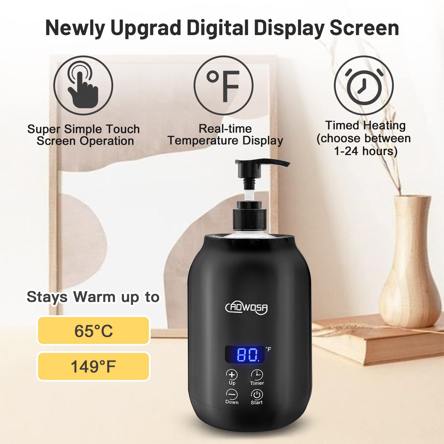 Massage Oil Warmer Bottle Professional Electric Lotion Digital Heater for SPA, Automatic Lotion Cream Oil Warmer Heated for Salon, Barber Shops, Home, with Two Bottle Dispenser (Black)