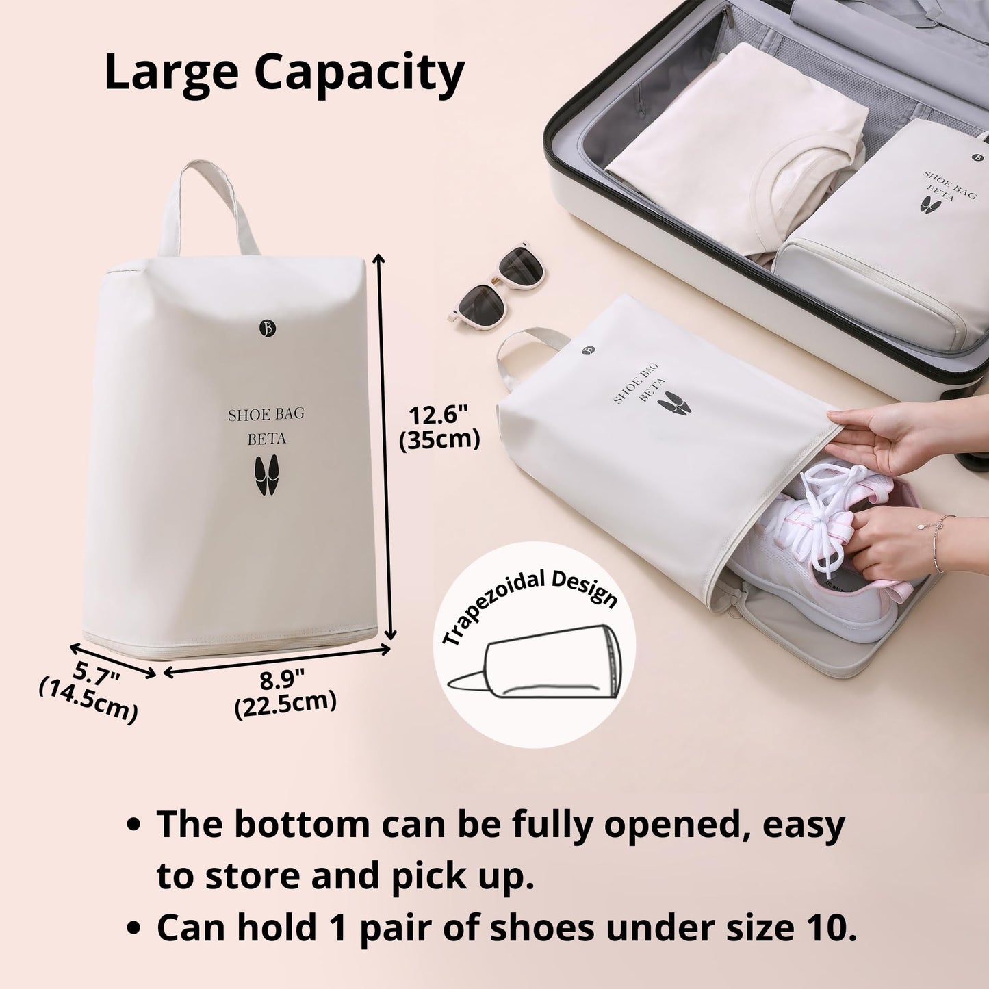tianzong Shoe Bags for Travel, Waterproof Shoe Storage Organizer with Zipper for Men and Women (1 Pack, Beige)