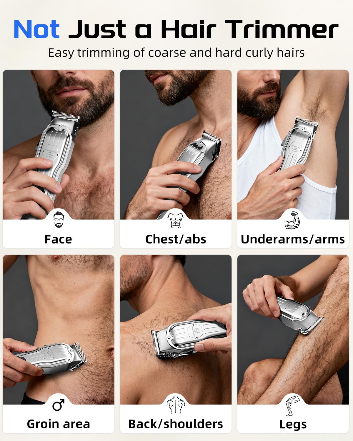 KIKIDO Hair Clippers Professional Cordless for Men, Barber Clippers for Hair Cutting Kit, Wireless LCD Display Hair Trimmers Set, Rechargeable Haircut Machine for Family (Silver)