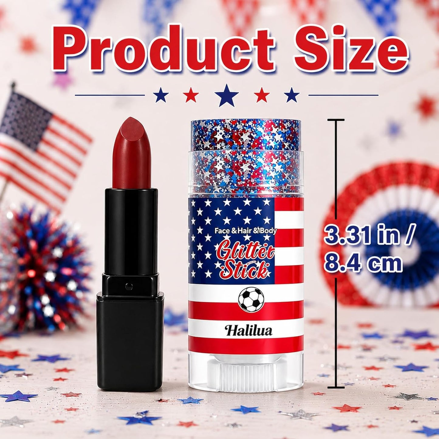 Patriotic 4th of July Glitter Stick - Sparkling Red, White & Blue Face & Body Glitter for Independence Day Celebrations | Perfect for Women & Kids