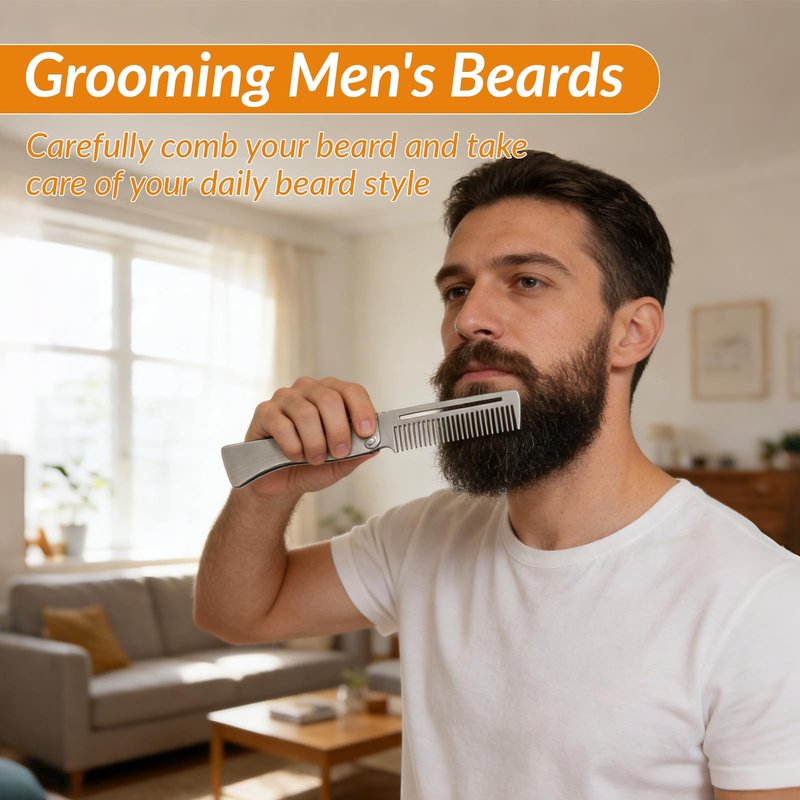 Hair Combs for Women and Men Folding Beard Comb Stainless Steel is Durable