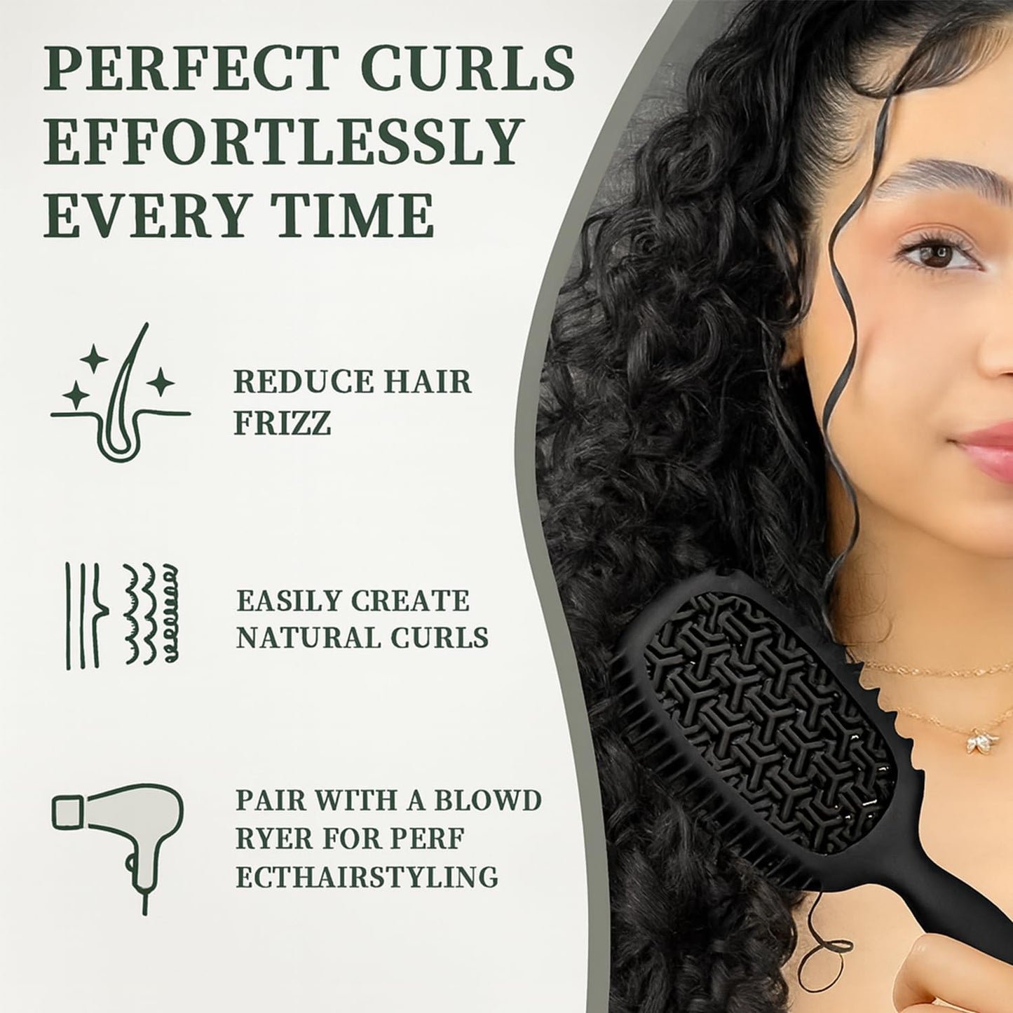 Curl Defining Brush - Vented Curly Hair Detangler for Effortless Styling | Reduces Frizz, Black