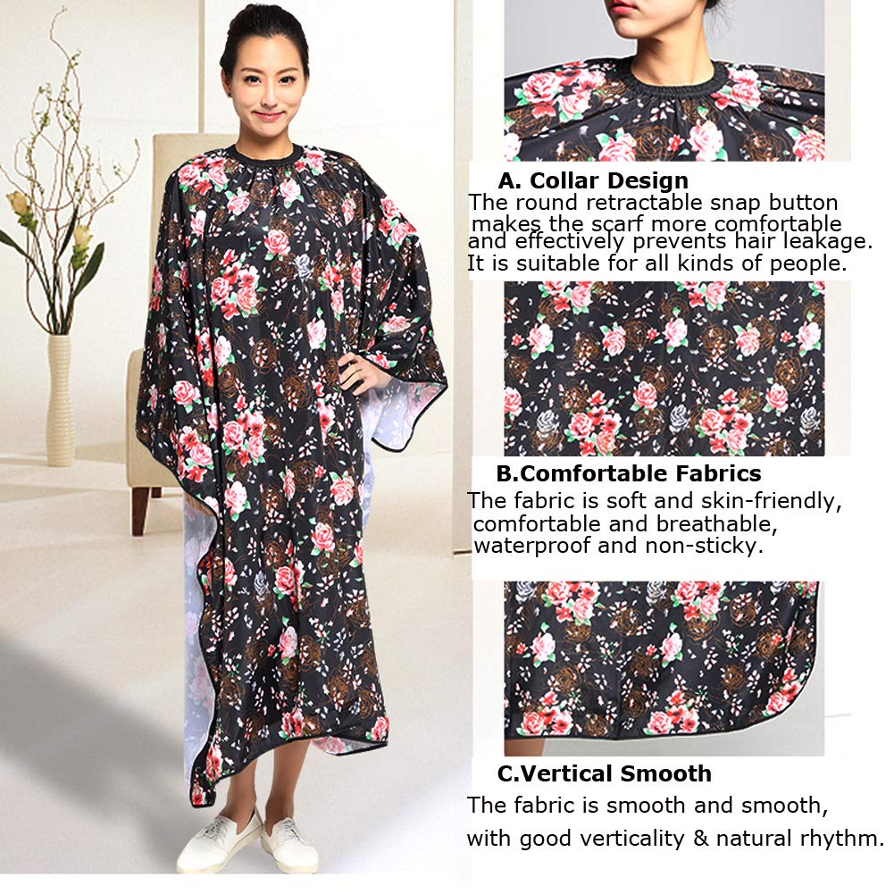 Professional Hair Stylist Color Cape Shampoo&Cutting Hairdressing Capes with Snap Closure,Rose Flower Waterproof Hairdresser Cloth Barber Gown Wrap,55"x63" (Rose)
