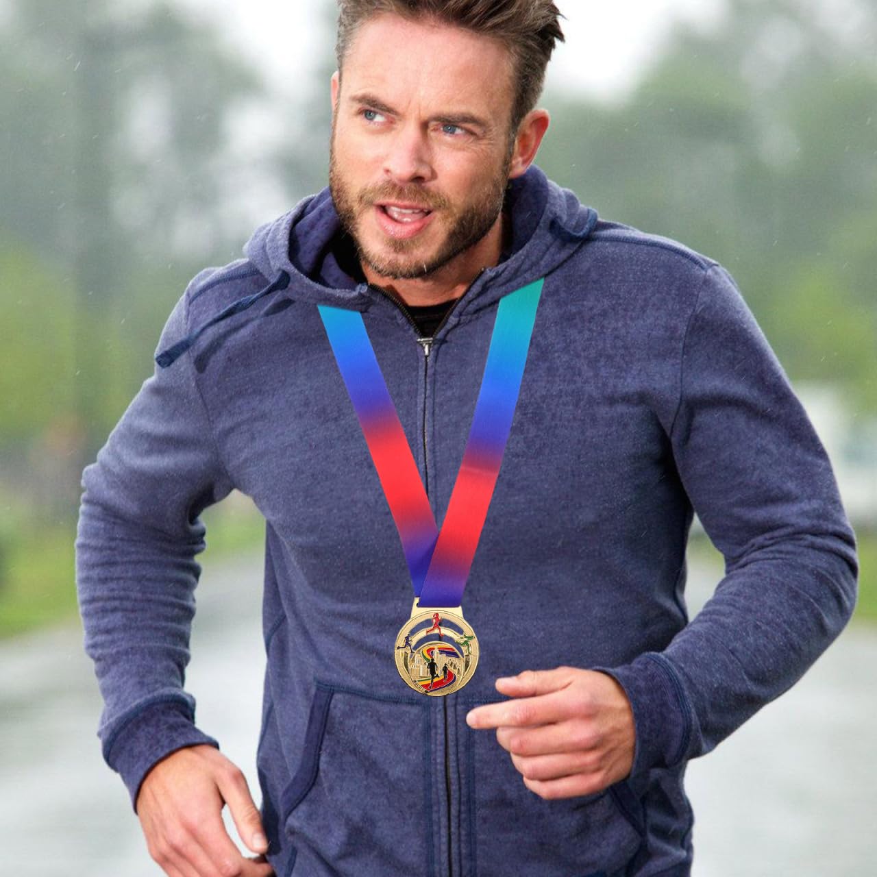 POPETPOP Running Award Medals, Zinc Alloy Gold Track and Field Medals with Neck Ribbon, Gold Fun Run Award for Tournaments Sports Competition Marathon Cross Country, 2.55 Inch