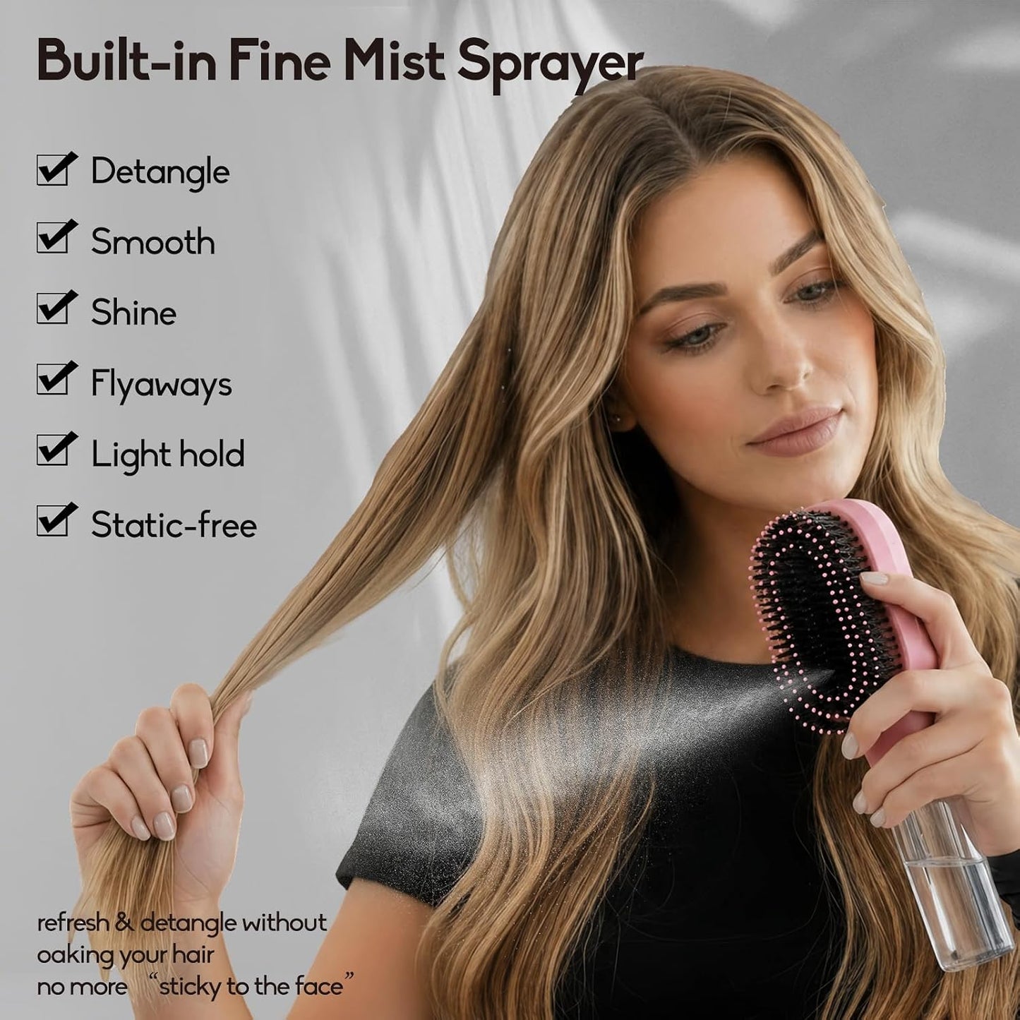 Continuous Mist Spray Hair Brush - 2-in-1 Detangling Tool for Frizz Control | Pink for Wet & Dry Styling