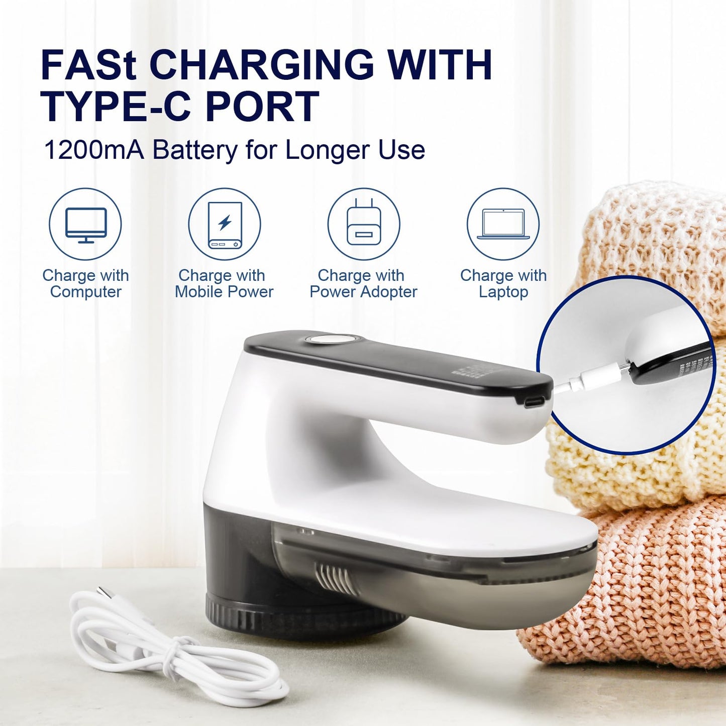 Fabric Shaver, Lint Shaver, Lint Remover Rechargeable Sweater Defuzzer Sweater Shavers to Remove Pilling for Clothes, Couch, Furniture, Fuzz Remover (6 Leaf Blade, 2 Extra Blades)