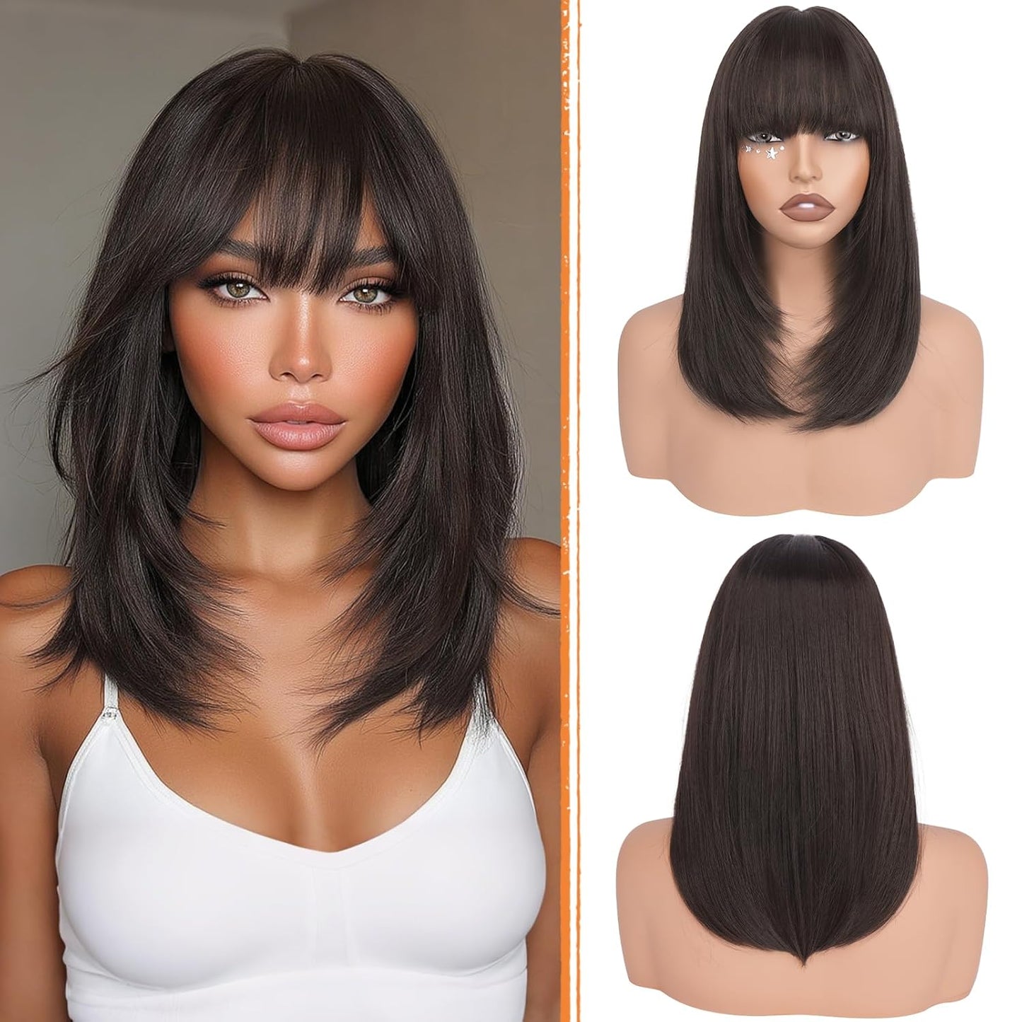 Blonde Bob Wigs with Bangs - Shoulder Length Straight Synthetic Hair | 16 Inch Platinum Blonde