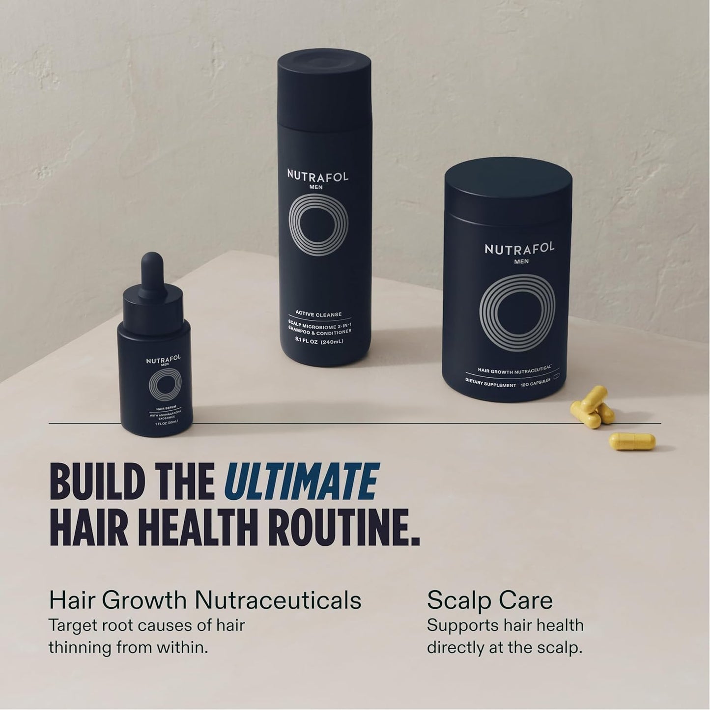 Nutrafol Men's Hair Growth Supplements - Clinically Tested for Thicker Hair | 1 Month Supply, Refill Pouch