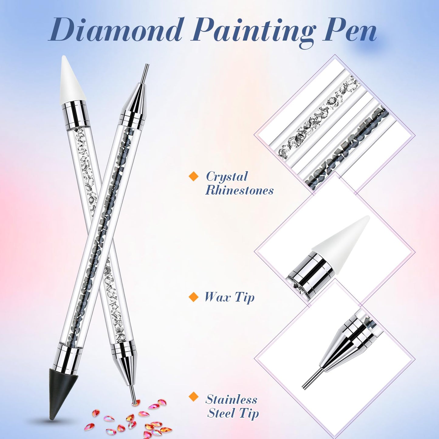 2 Pieces Rhinestone Picker Dotting Pen, Dual-ended Rhinestone Gems Crystals Studs Picker Wax Pencil Pen Crystal Beads Handle Manicure Nail Art DIY Decoration Tool (Black White)