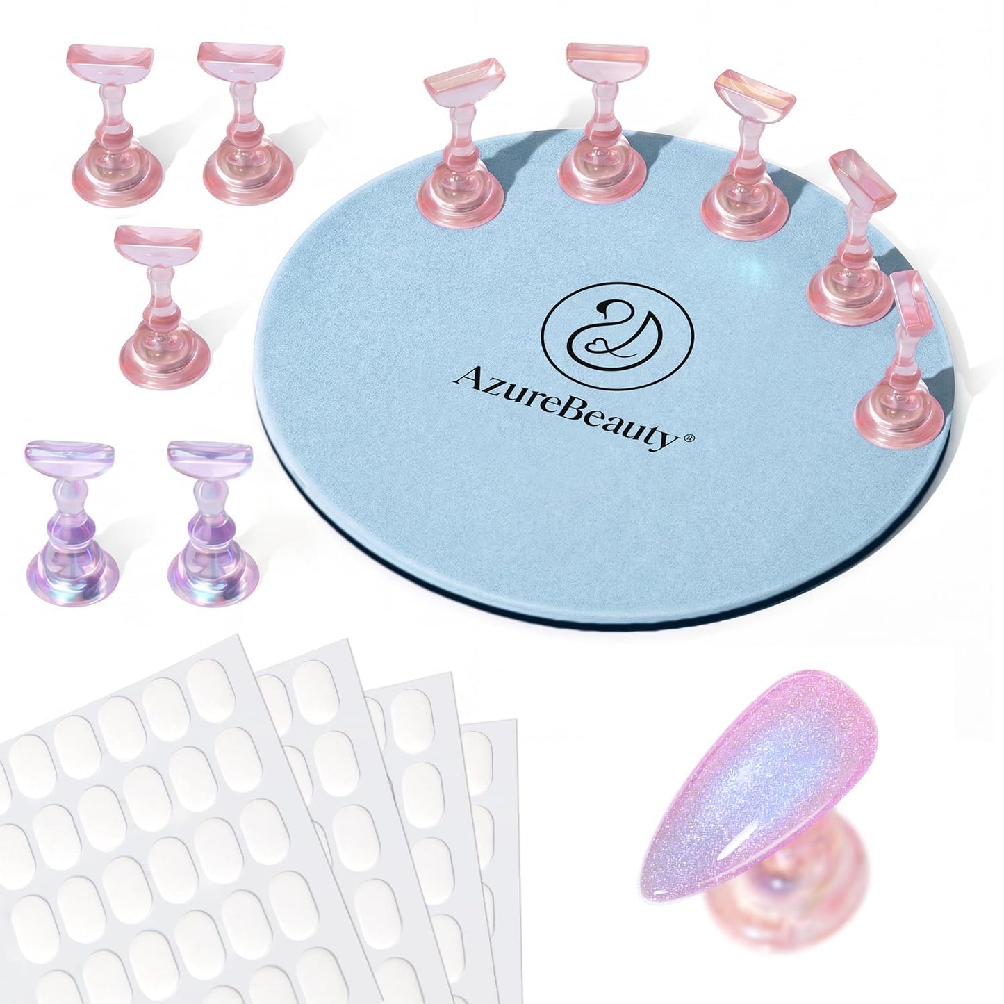 AZUREBEAUTY Nail Stand Set, Magnetic Nail Stand for Press Ons, Acrylic Nail Holder for Painting Nails, Round Metal Base, 200 Double-Sided Sticky Tabs, Nail Tips Practice Display for DIY Salon Supplies