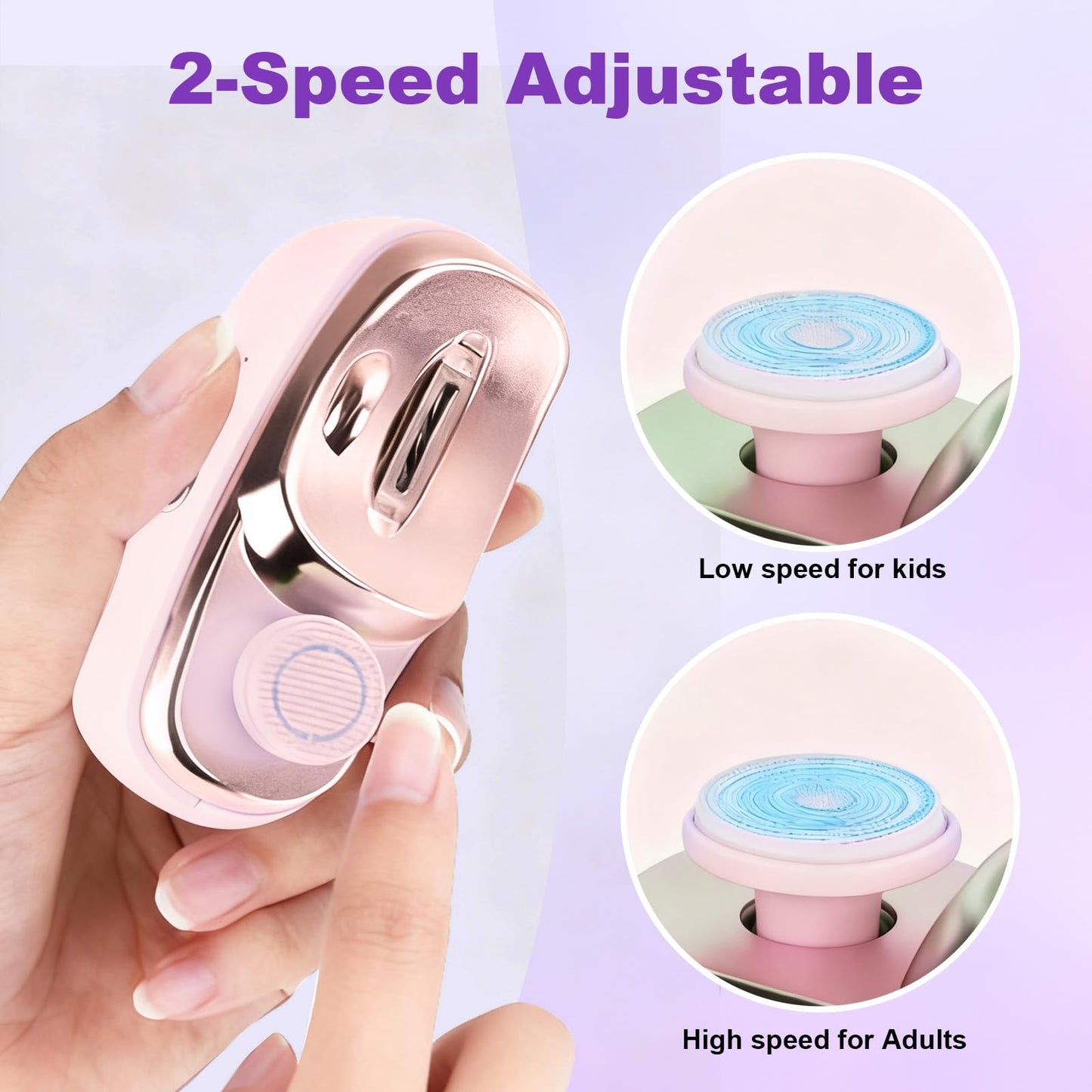 Electric Nail Clipper, 2 in 1 Electric Nail Clippers for Seniors and Adults, Baby Automatic Nail Clipper with Polishing, Light & Storage, Smart Nail Clipper 2-Speed for Fingernail (Pink)