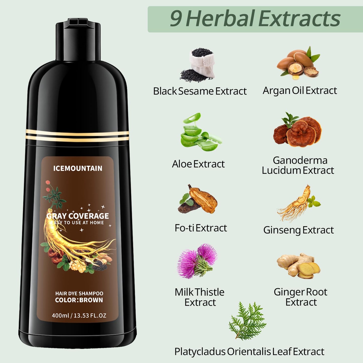Brown Hair Dye Shampoo 3 in 1, 100% Instant Gray Hair Coverage Long-lasting Natural Herbal Ingredients Hair Color Shampoo for Women Men