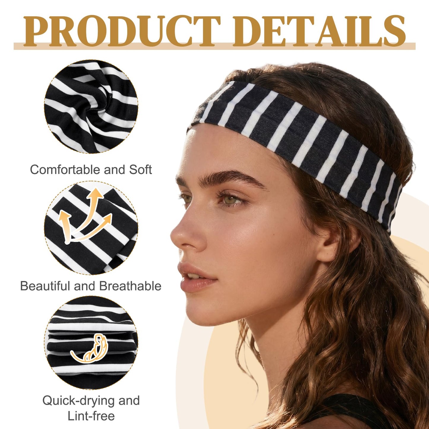 ZhouBoat Fashion Headbands for Women, Non Slip Elastic Floral Polka Dots Stripes Hairbands, Soft Fabric Head Bands for Women Hair Accessories