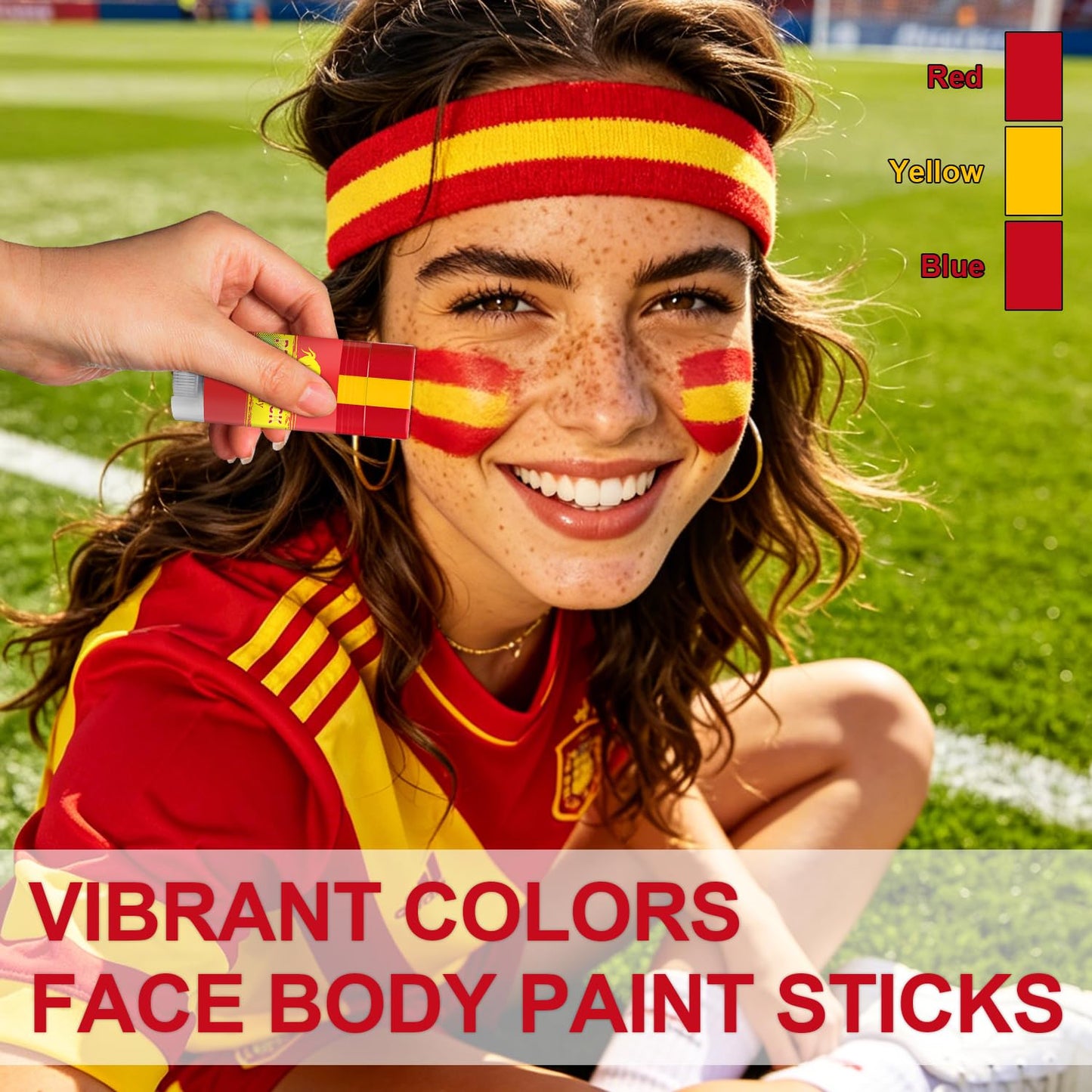 Spain Face Paint Stick - Sweatproof High Pigment for World Cup Fans | Red & Yellow Colors