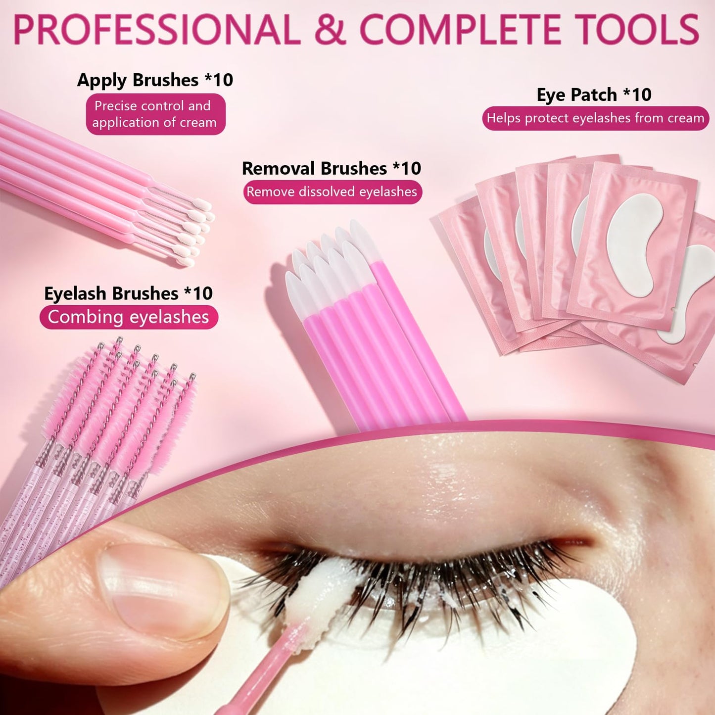 Pjordo Eyelash Extension Remover Cream Kit, 10g Lash Extension Remover with Gentle Formula, Quick Dissolution & Non-Irritation, Eyelash Removal Tool Set Suitable for Beginners & Professionals (Rose)