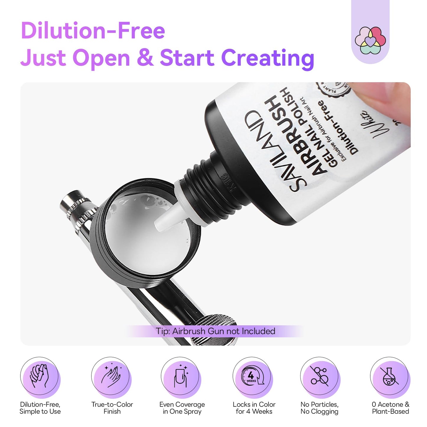 SAVILAND Dilution-Free Airbrush Gel Nail Polish: 6PCS 20ml White Pink Nude Airbrush Paint for Nails 0-Acetone Non-Toxic Airbrush for Nails Gel 28 Days Lasting for Ombre French Nail Art Party