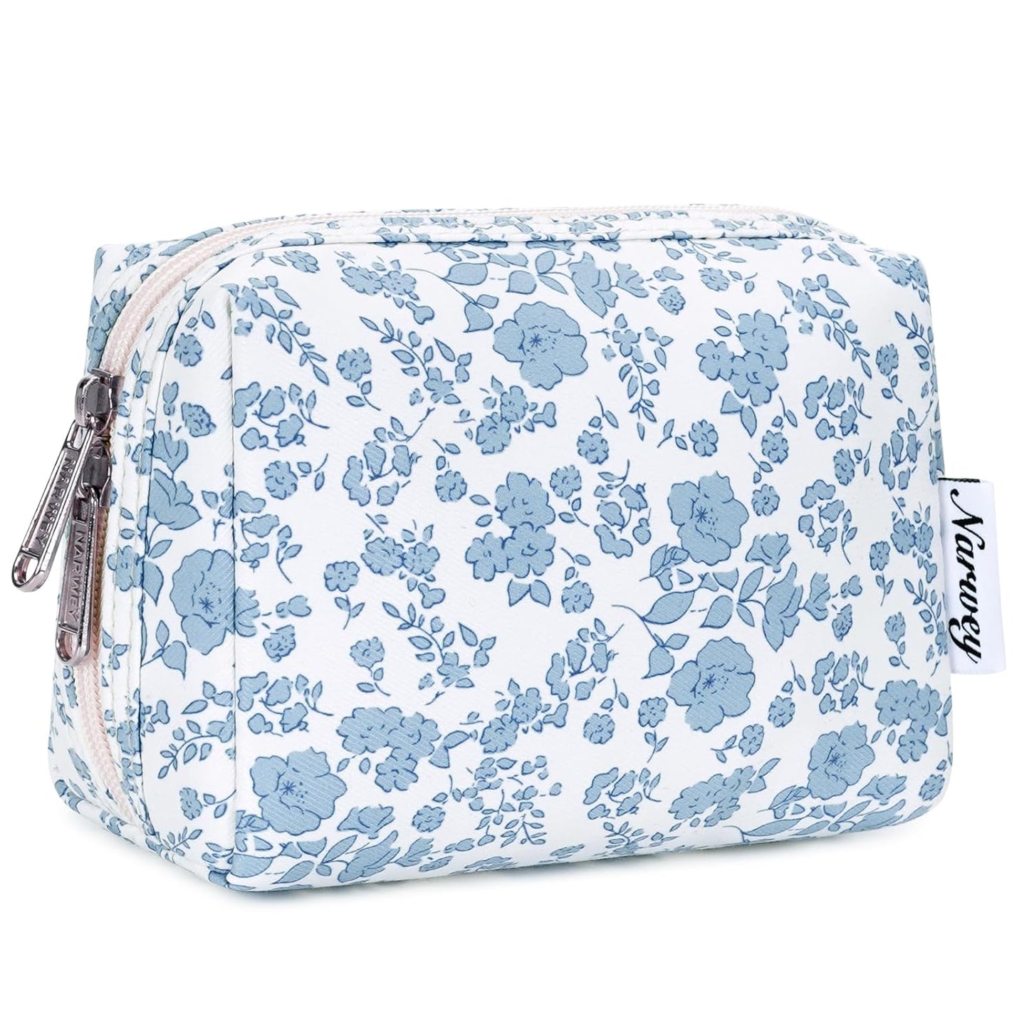 Checkered Makeup Bag - Travel Cosmetic Organizer with Compartments | Large Sky Blue Checkerboard