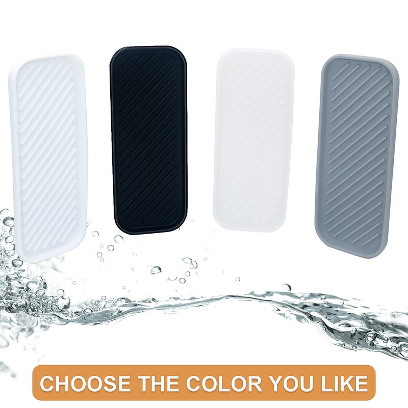 HvOvMvE Silicone Organizer Tray, Soap and Sponge Holder for Kitchen Sink, Bathroom - Storage Tray for Dish Brush, Soap Dispenser, Dishwashing Accessories- 2 Pack (White)