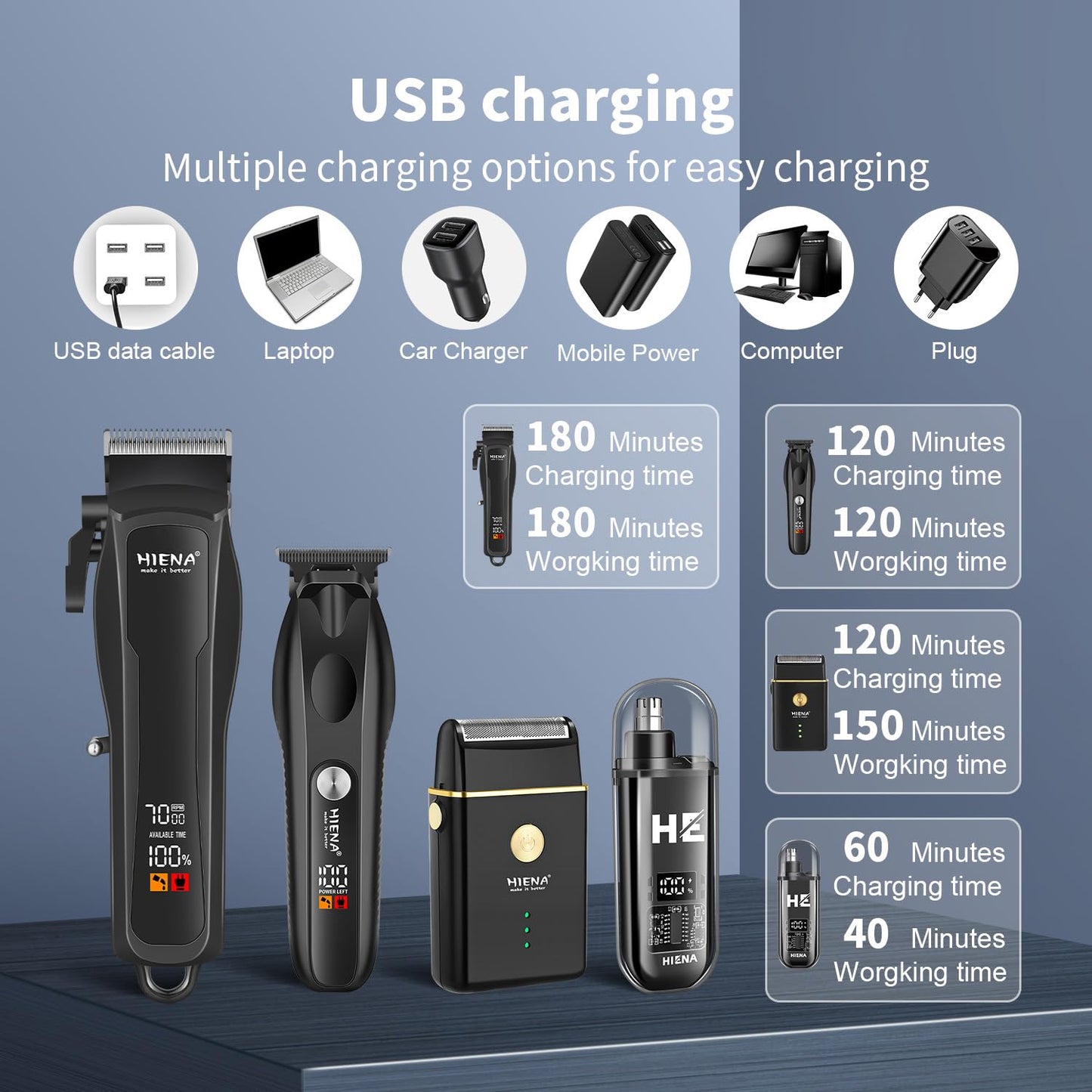 HIENA PRO Hair Clippers for Men Professional, Cordless Barber Clipper T-Blade Beard/Hair Trimmer Electric Razor Foil Shaver Set, Men's Hair Cutting Kit with LED Display, Barber or Home Use