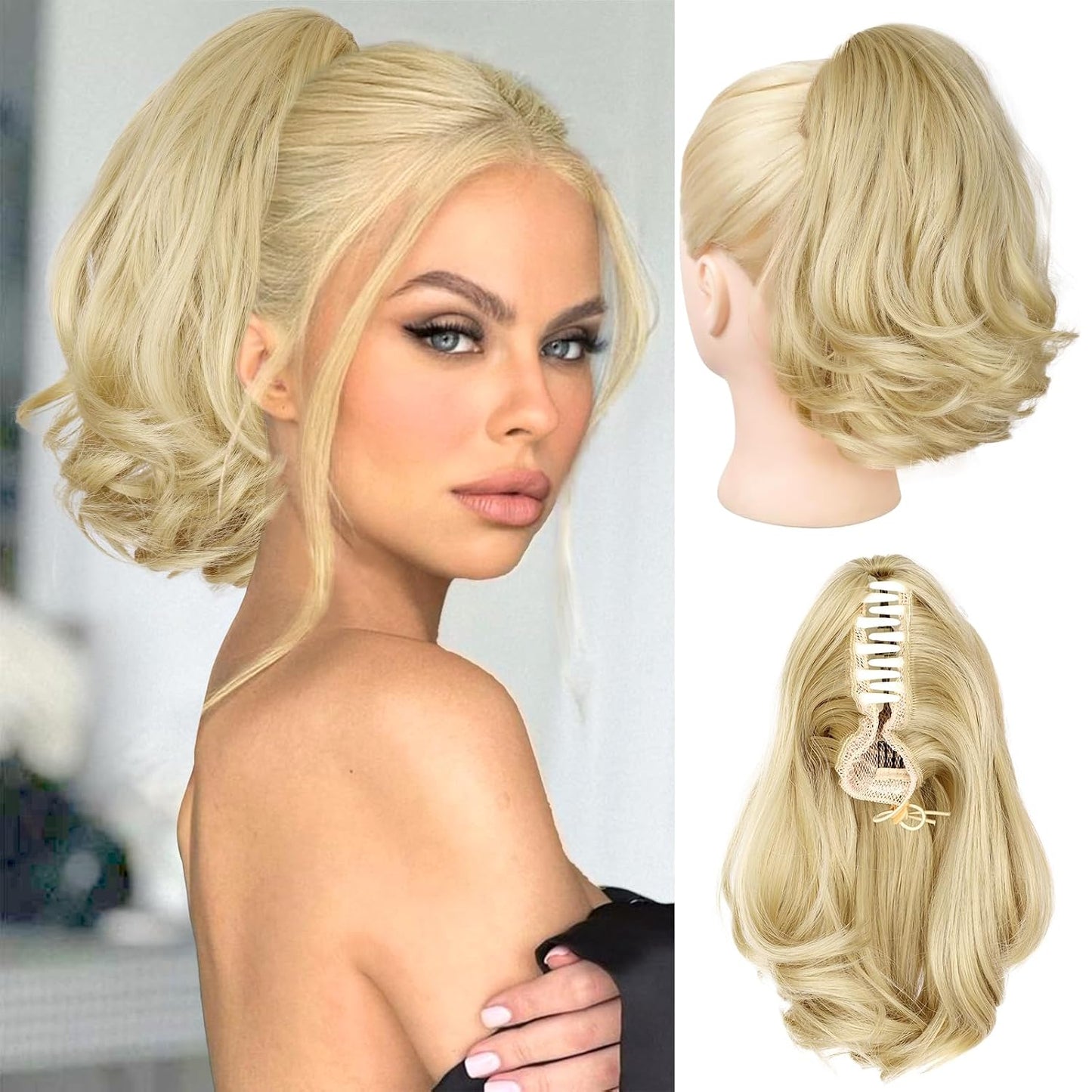 Ponytail Extension - 10" Short Claw Clip-In Wavy Hairpiece for Women | Medium Brown, Synthetic