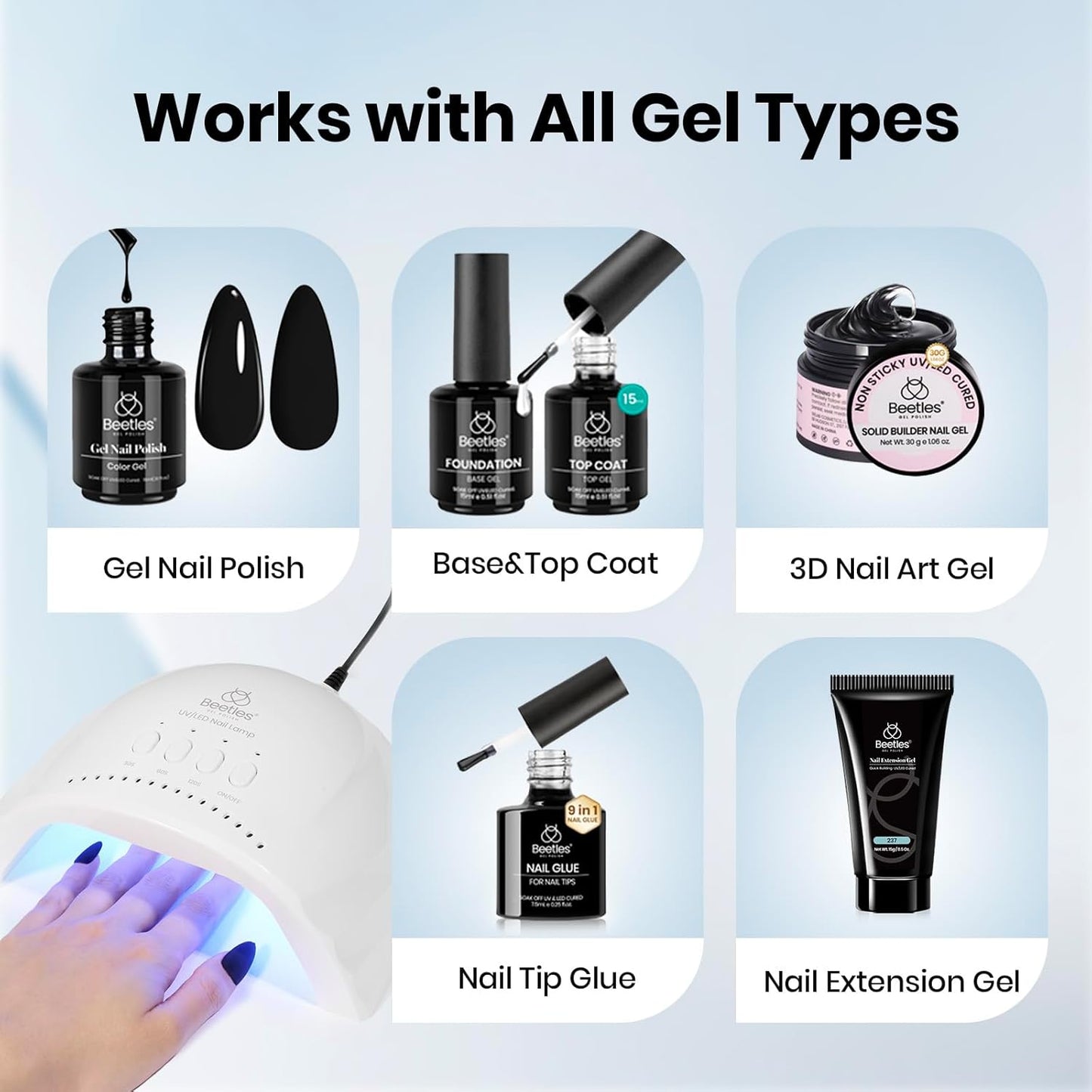 Beetles UV Nail Lamp - LED Nail Dryer with Smart Sensor | 3 Timer Settings for Fast Gel Curing, White