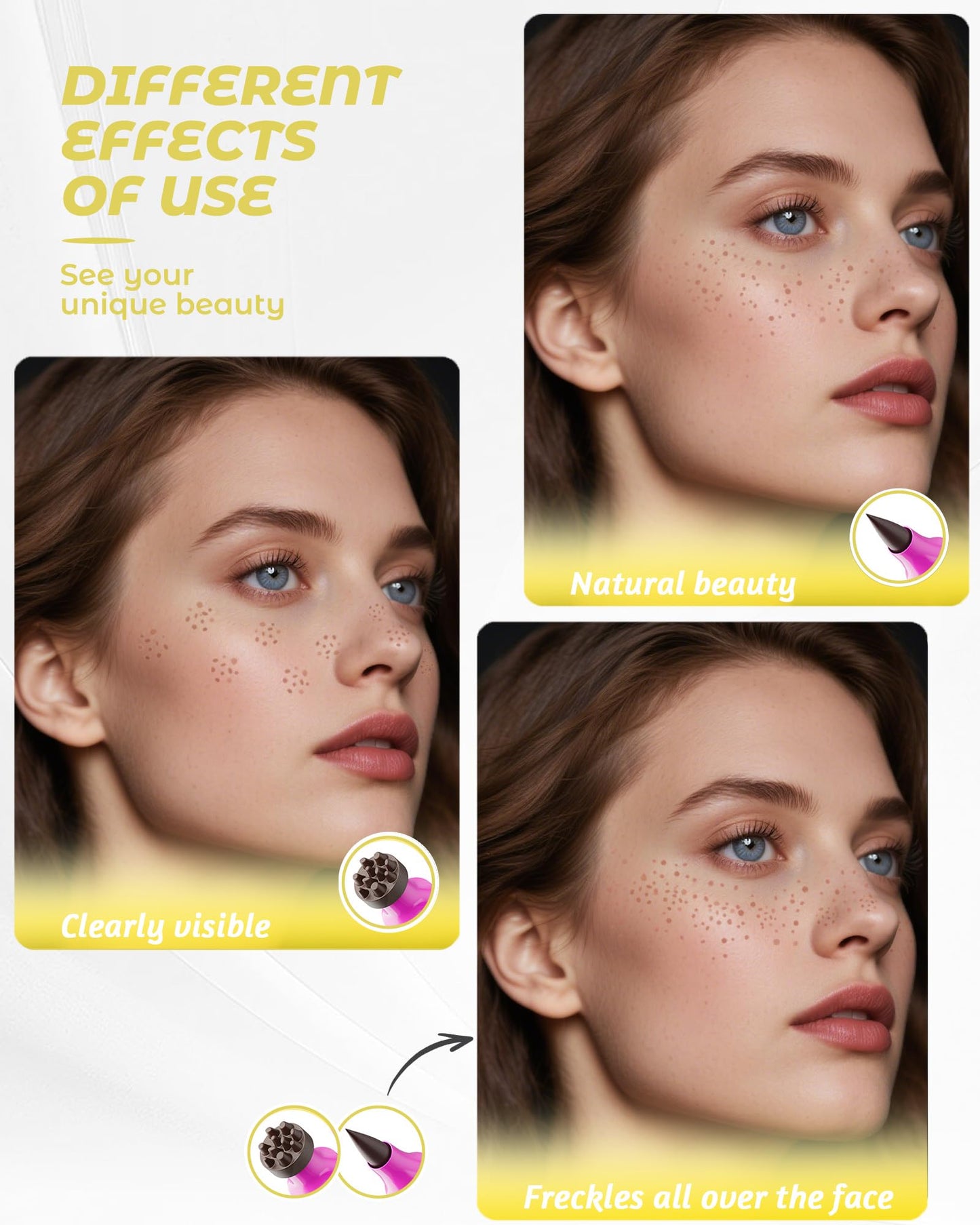 Berinist Upgrade Dual Ended 2-in-1 Faux Freckle Stamp Pen, Waterproof Fake Freckle Pen with Multi-Prong Freckles Stamp Head for Women to Easily Create Natural Long-Lasting Sunkissed Makeup