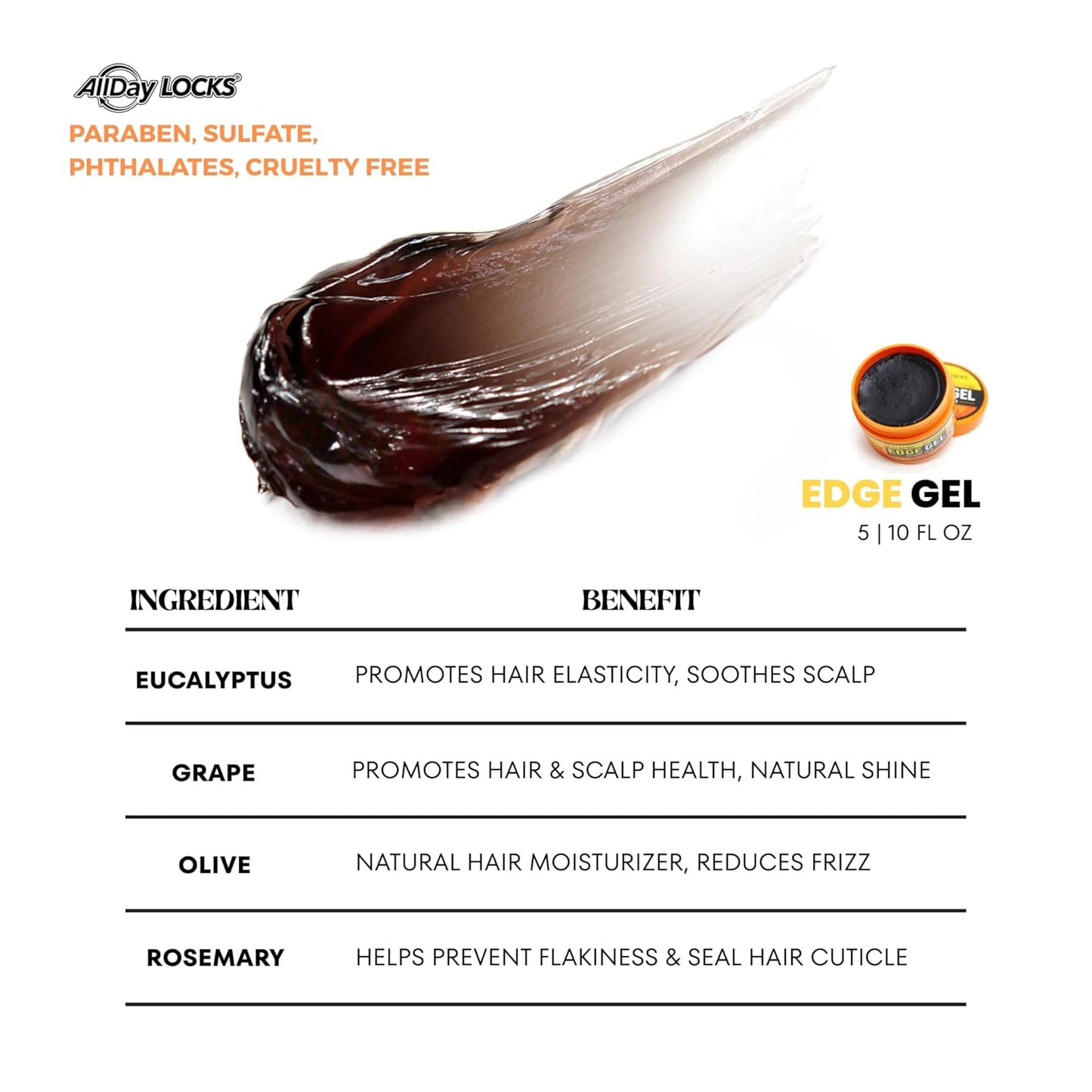AllDay Locks Edge Gel - Extreme Hold Hair Gel for Braiding & Control | Sleek Moisturizing Formula, 5 oz Jar