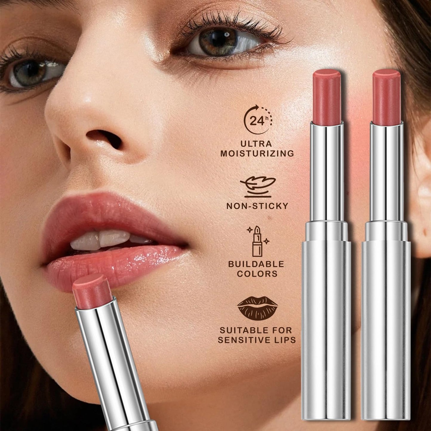 Pink Honey Lipstick | Moisturizing Lip Color & Nourishing Balm for All Skin Tones - Long-Lasting, Non-Sticky (2 Pcs)
