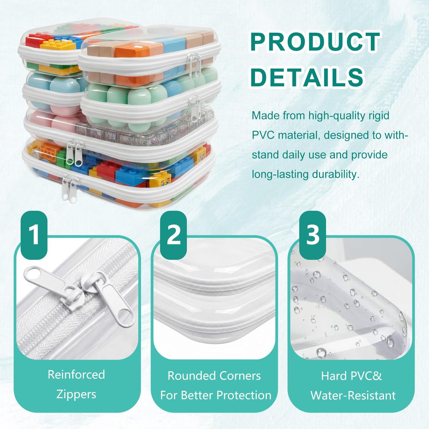 Kinimore 6 Pack Clear Hard Shell Zipper Case, Clear Zipper Pouches for Organizing, Diaper Bag Organizer Pouches, Plastic Cosmetic & Travel Toiletry Pouch Set (2M+4S)