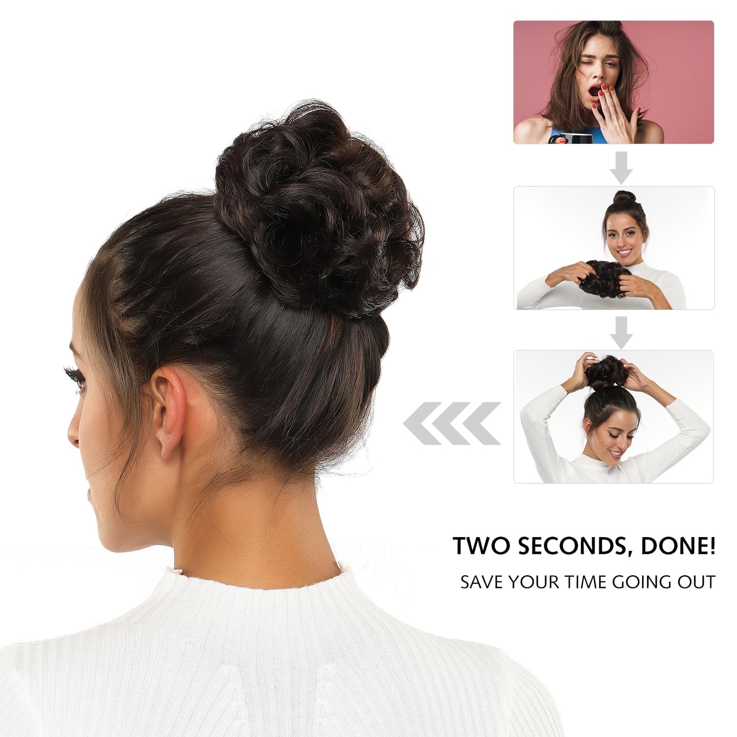Rose bud Messy Bun Hair Bun Extension Updo Soft Natural Bleach Blonde Curly Chignon Hairpiece for Women