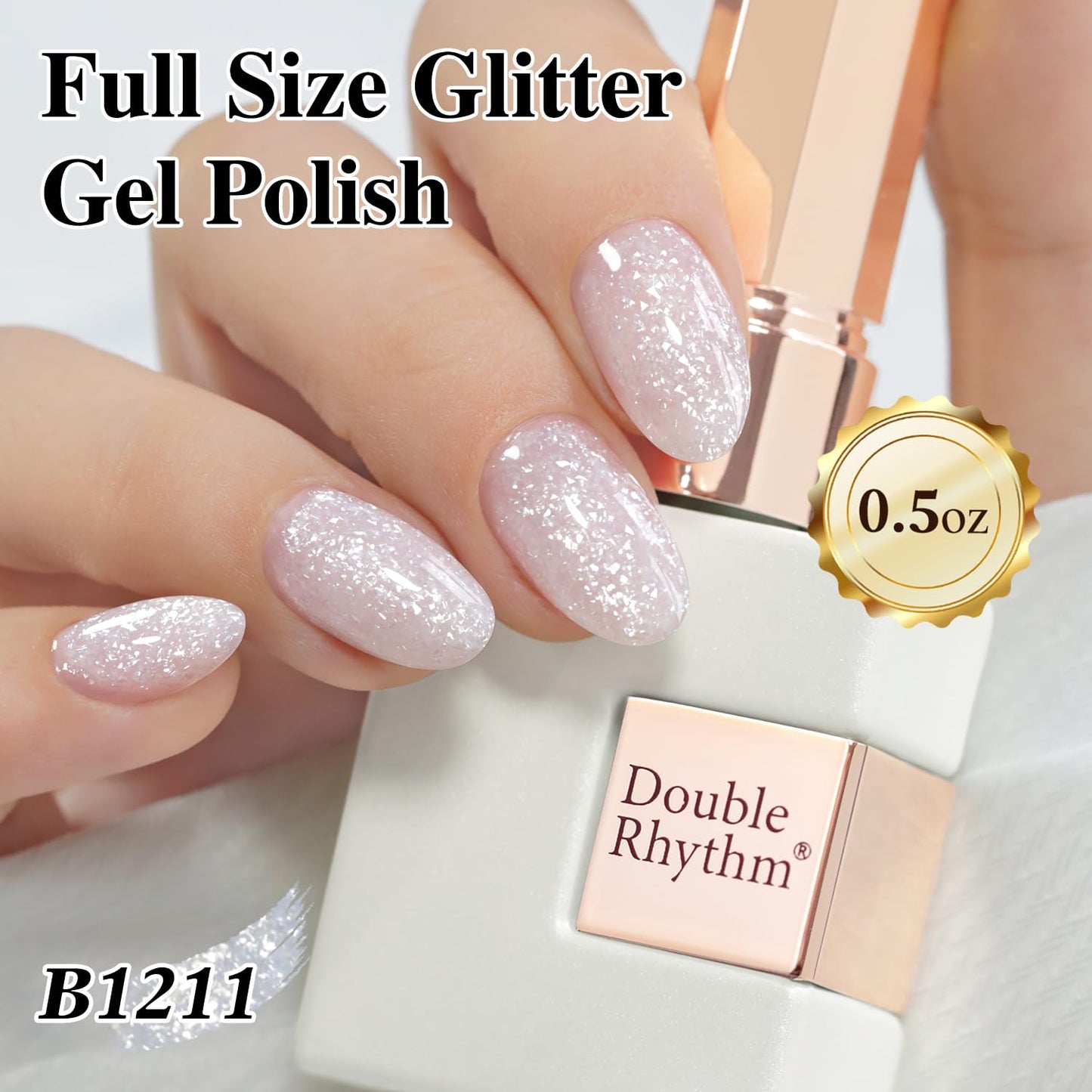 Double Rhythm 15ML Glitter Gel Polish Shimmer Reflective Holographic Color Magnetic for Nail Art Salon DIY at Home (Snow Glitter-B1211)