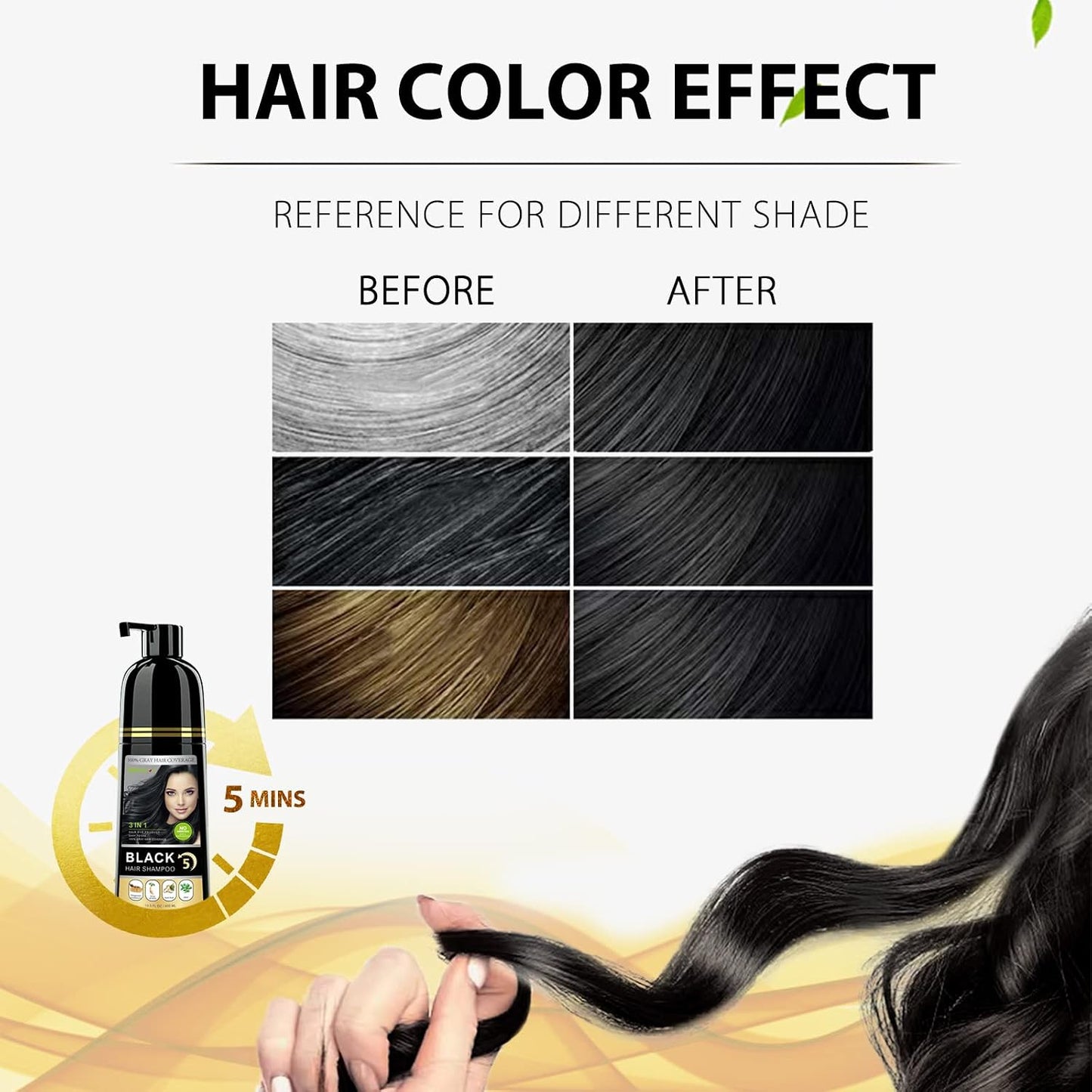 Instant Black Hair Shampoo - 3 in 1 Natural Dye with Herbs for Men & Women | Ammonia-Free, 400ml